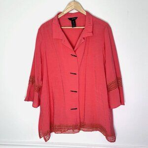Ali Miles Coral Button Blouse Lace Hem Shirt Top Blouse Size XL *L28